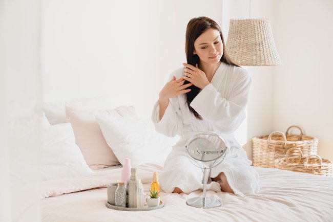 Нанесение средств для густоты волос